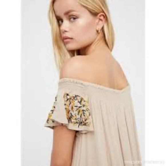 Free People Strapless Flowy Jumpsuit Boho Embroidery Prairie Dress Romper Flower - Picture 8 of 10